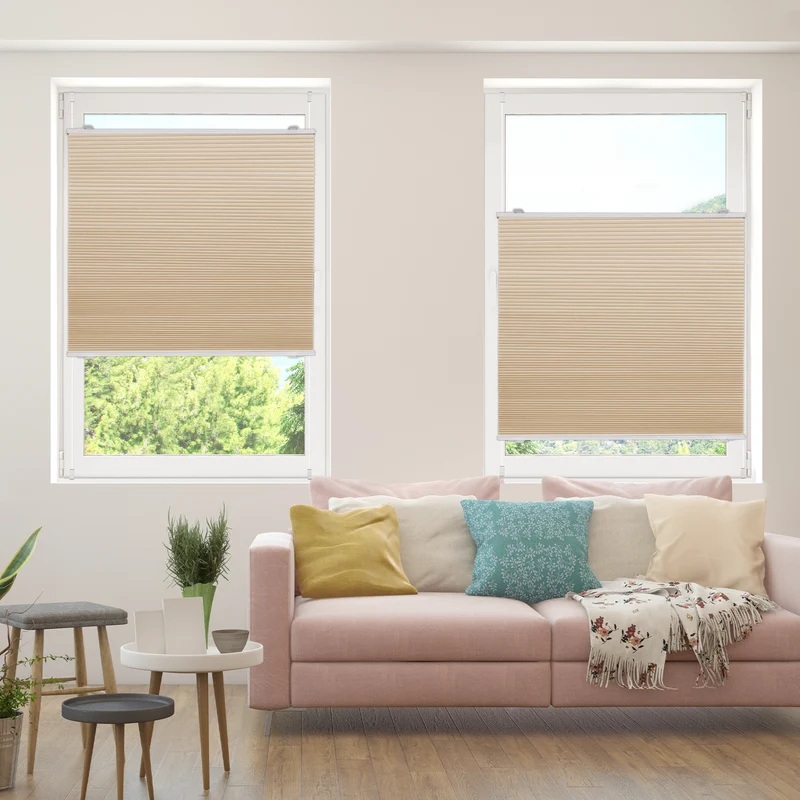 Verdunkelndes Wabenplissee Klemmfix ohne Bohren mit Thermo-Effekt –Weiß/Beige