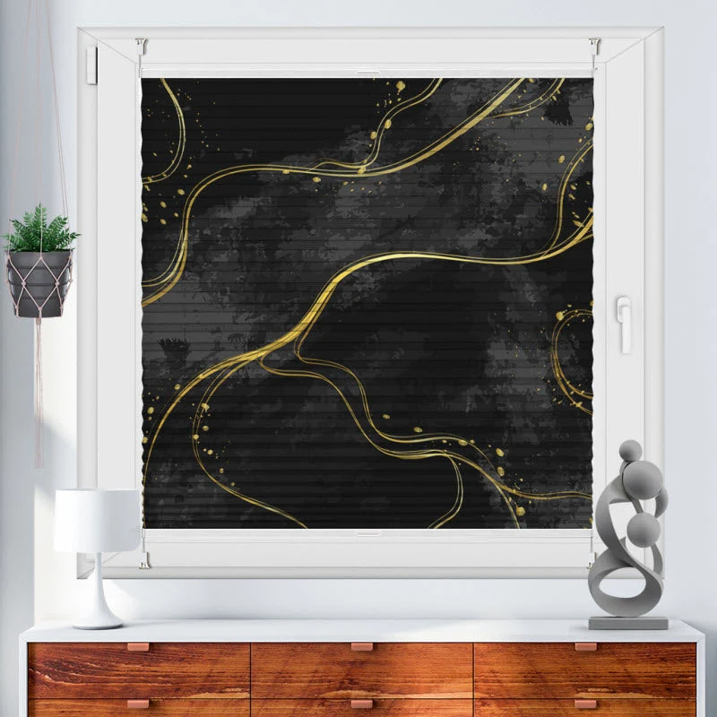 Foto Wabenplissee "Schwarz Gold marmoriert"